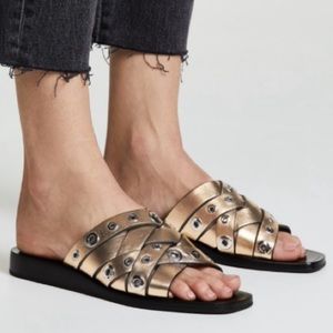 Rag and Bone Gently Used Gold Grommet Black Slides Size 36.5
